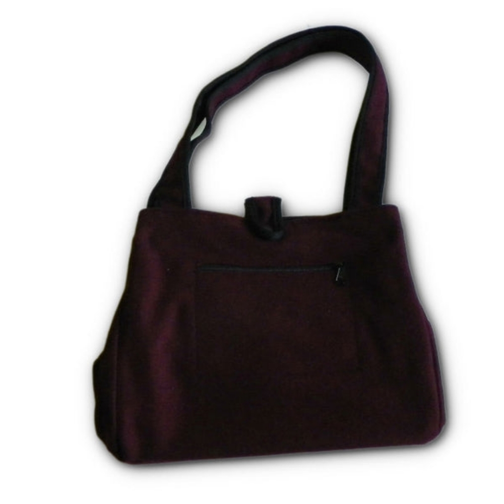 🆕Johnson Woolen Mills Wool Tote Bag in Rich Burgundy Snap Closure. Made in USA